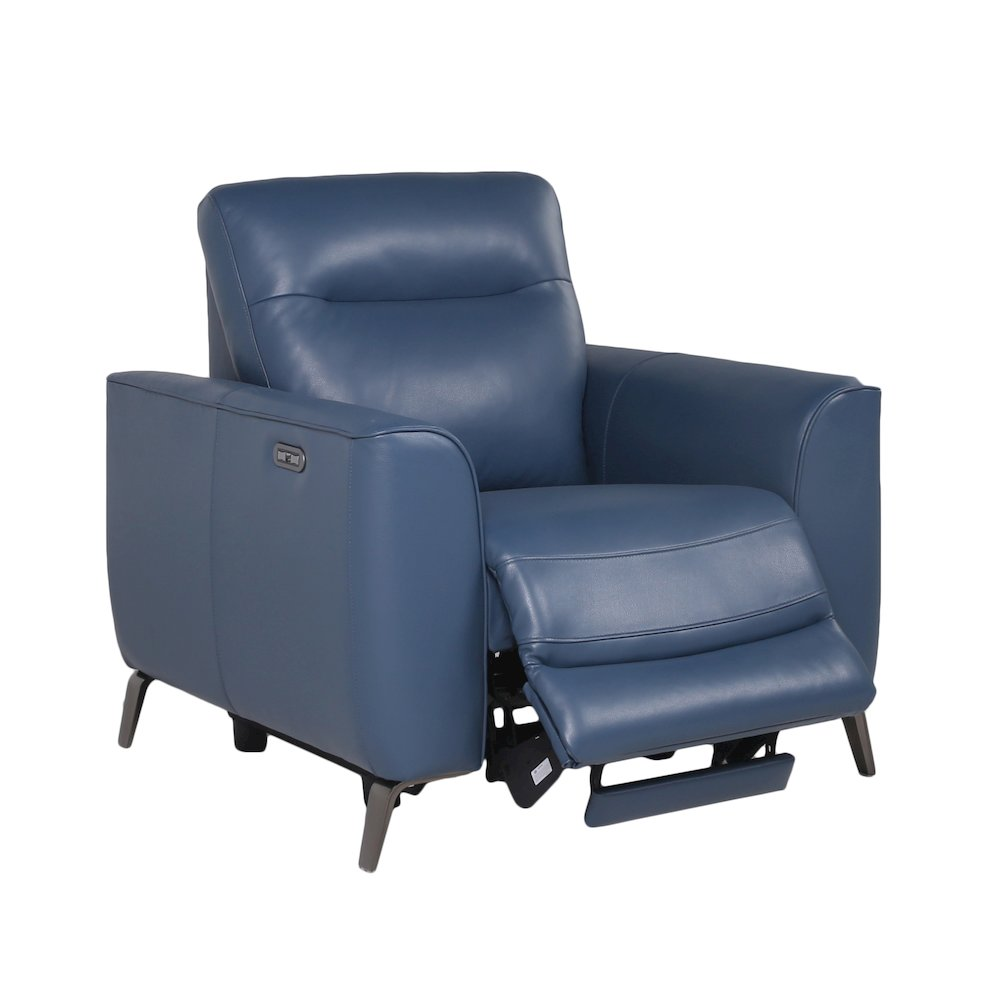 Start2Finish Sansa P/P Reclining Chair in Ocean fabric, showcasing the plush, comfortable design with padded armrests.