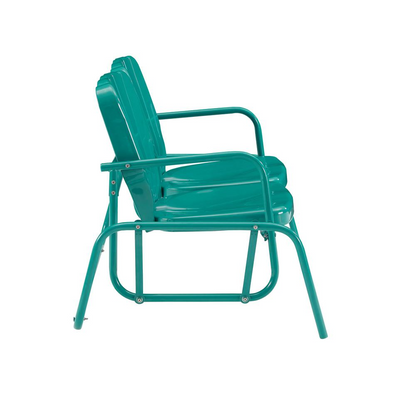 Start2Finish Ridgeland Retro Outdoor Loveseat Glider with cushioned seating and vintage-style metal frame for porch or patio use.