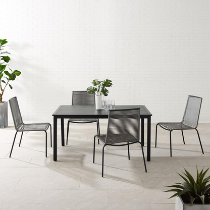 Fenton 5-piece wicker outdoor dining set with a table and four chairs, featuring a stylish and durable design for outdoor use.
