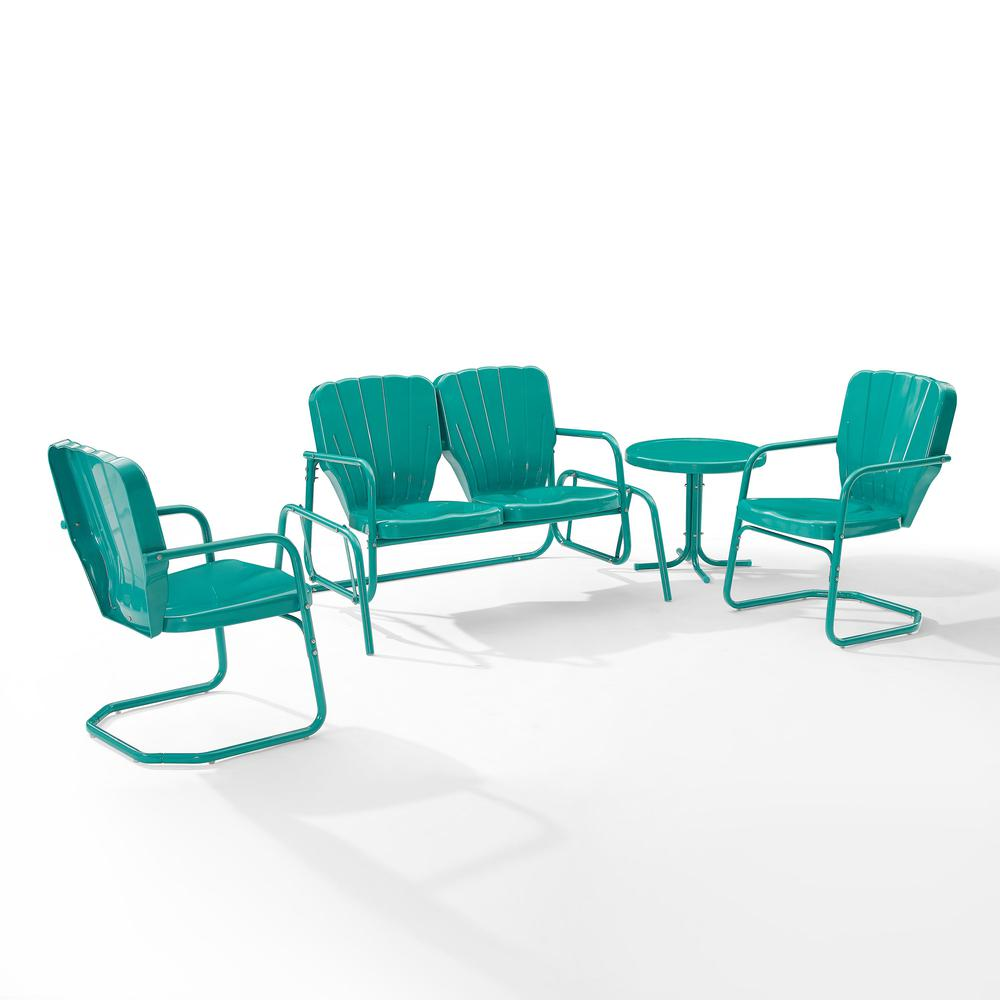 Start2Finish Ridgeland 4-piece outdoor loveseat glider set with two armchairs and side table, featuring a stylish patio furniture design.