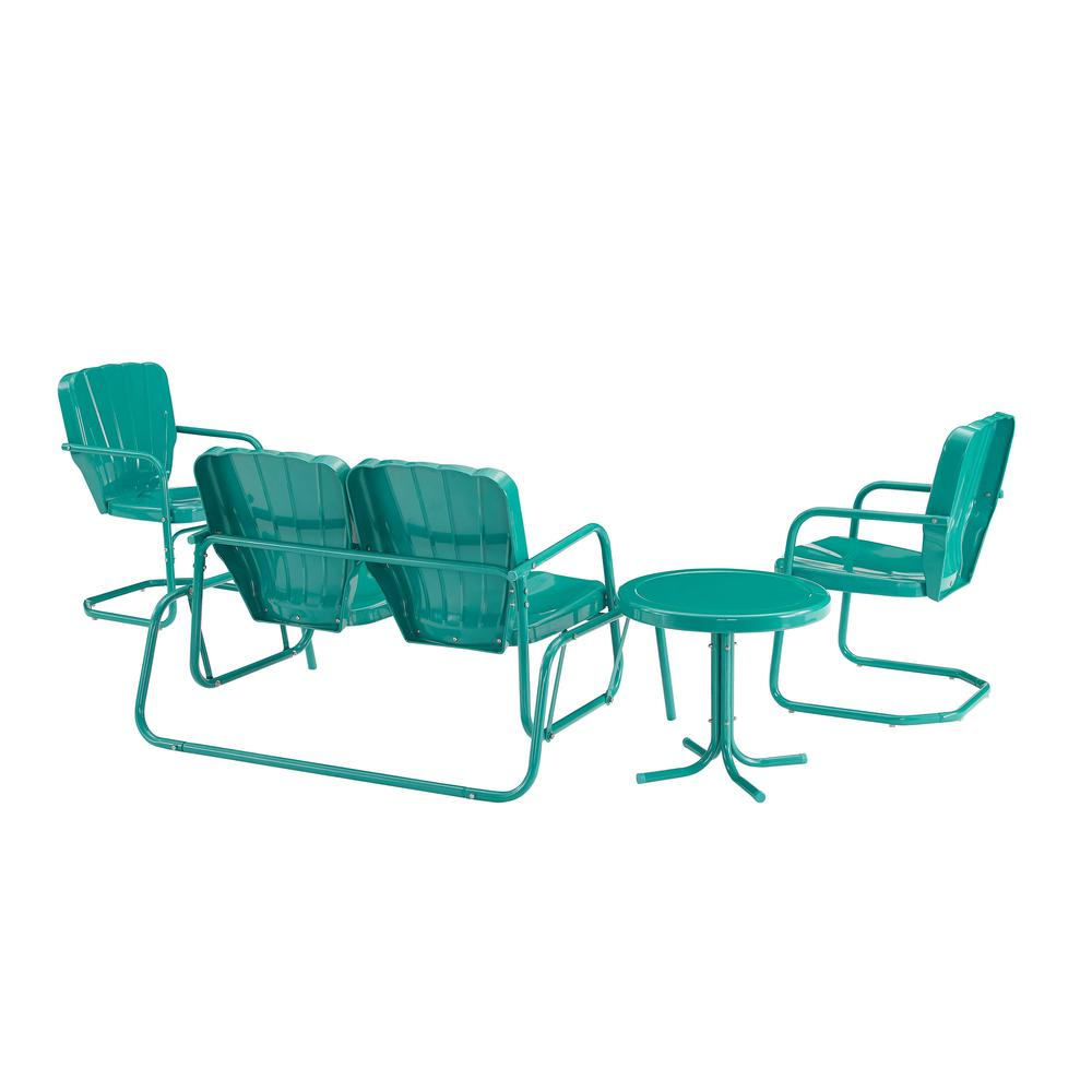 Ridgeland 4-piece outdoor loveseat glider set by Start2Finish with side table and two armchairs, perfect for outdoor relaxation.