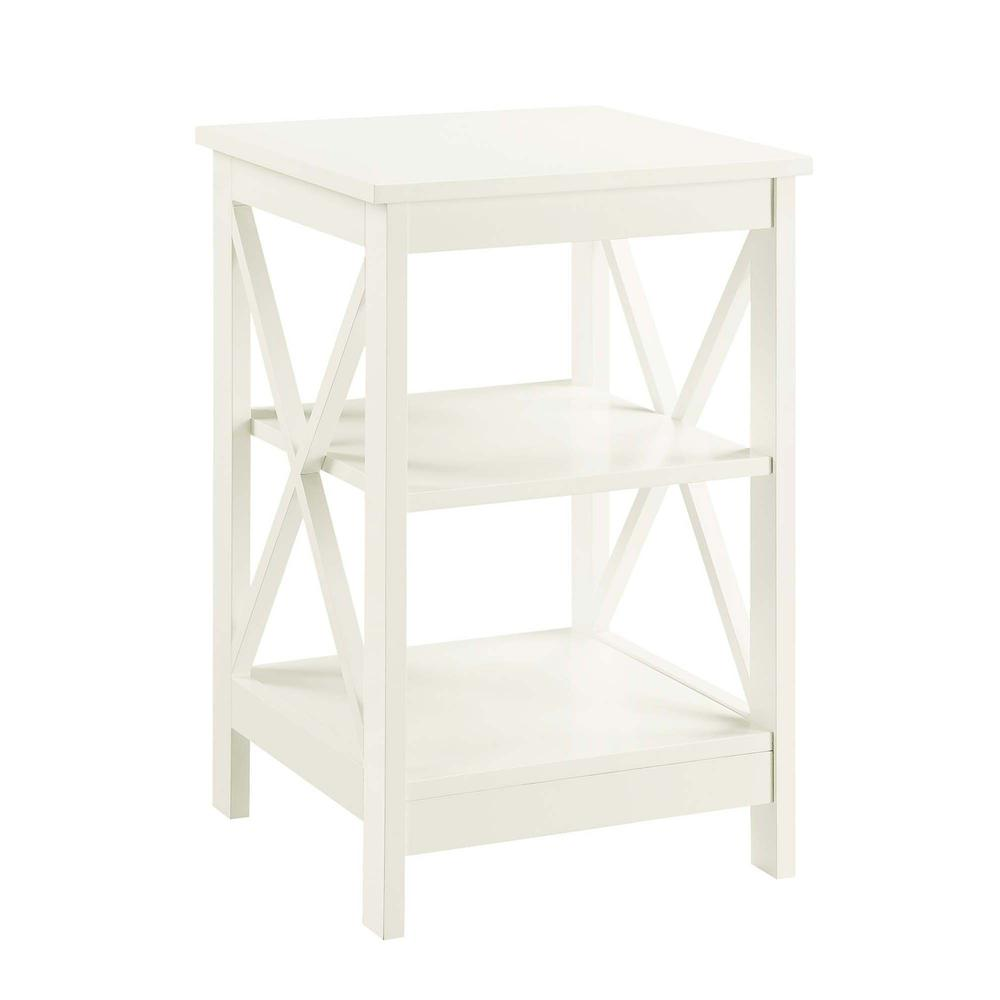 Ivory Oxford End Table with Shelves from Start2Finish, showcasing a modern furniture piece with a sleek design and multiple storage shelves.