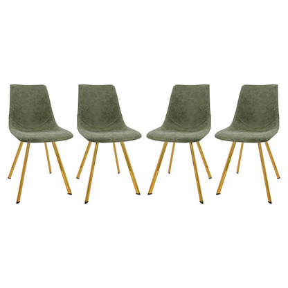 Set of four Markley modern leather dining chairs with gold metal legs from Start2Finish, showcasing sleek black leather seats and stylish design.