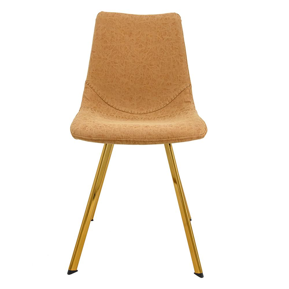 Pair of Markley modern leather dining chairs with gold metal legs, featuring sleek design and cushioned seats for stylish dining rooms.