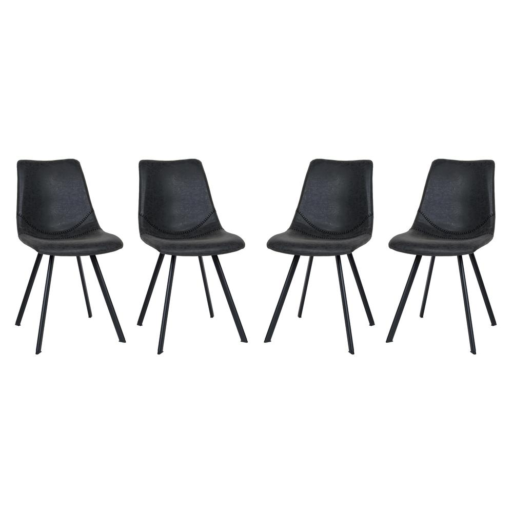 Set of four Markley modern leather dining chairs with metal legs, stylish furniture for contemporary dining rooms.