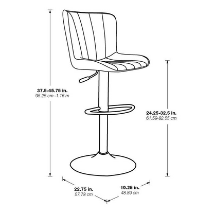Two Kirkdale adjustable stools in charcoal faux leather with metal bases, featuring modern design and ergonomic height adjustment.
