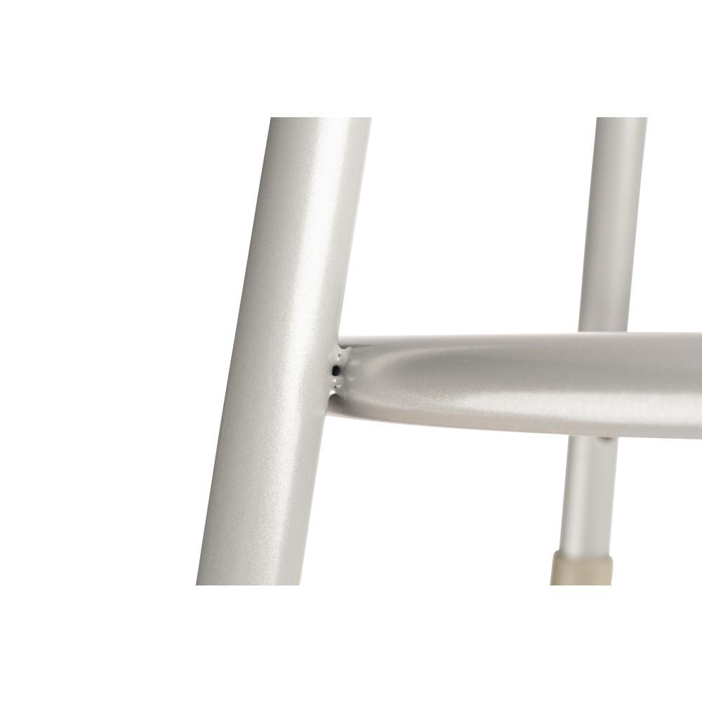 Five grey Start2Finish NPS® 18-inch heavy duty steel stools arranged in a row on a plain background.