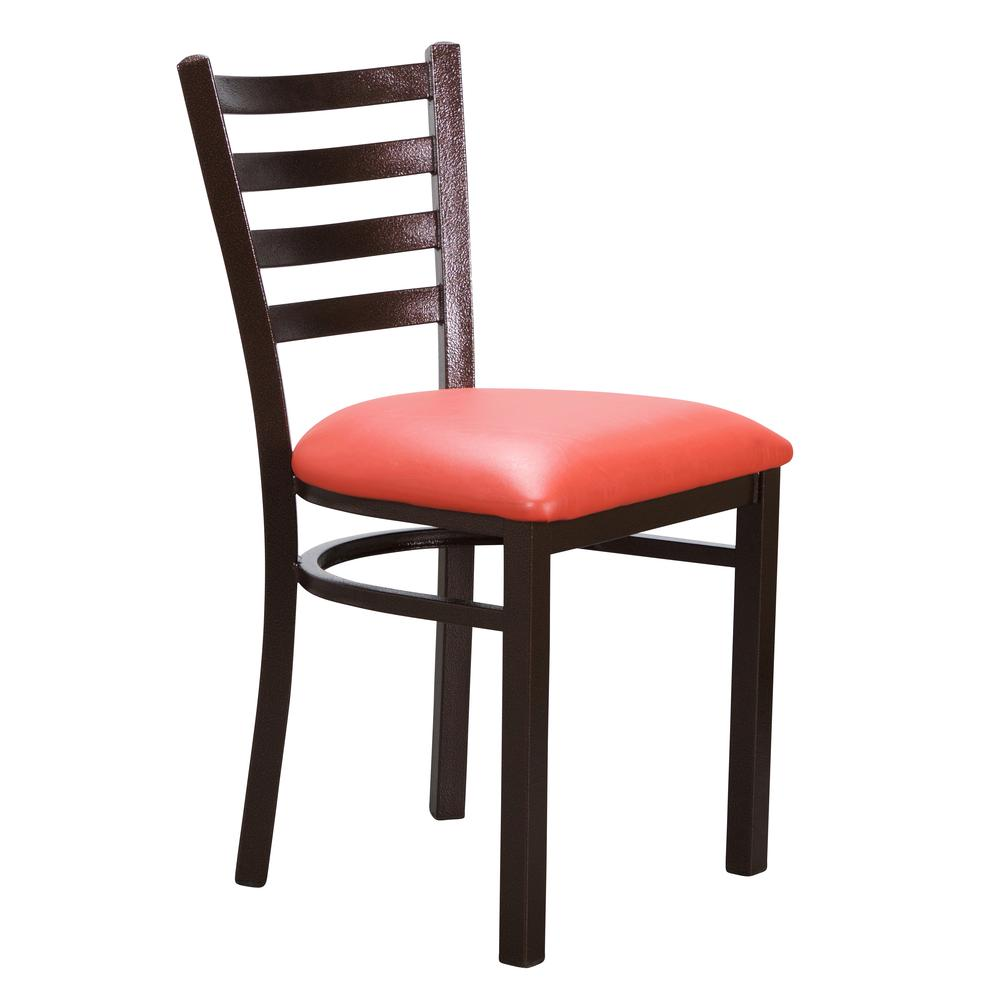 Set of two red Baxter metal side chairs by Start2Finish, featuring sleek metal frames and modern design for dining or seating.