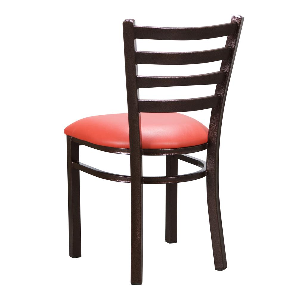 Set of two Start2Finish Baxter metal side chairs in red with sleek design and sturdy metal frames.