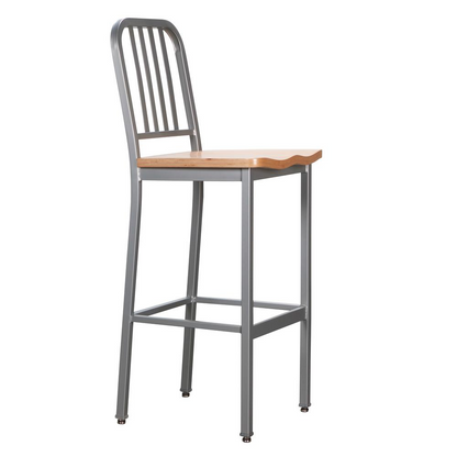 Pair of silver Frazier metal barstools by Start2Finish, showcasing sleek, modern design with sturdy metal frames and comfortable seats.