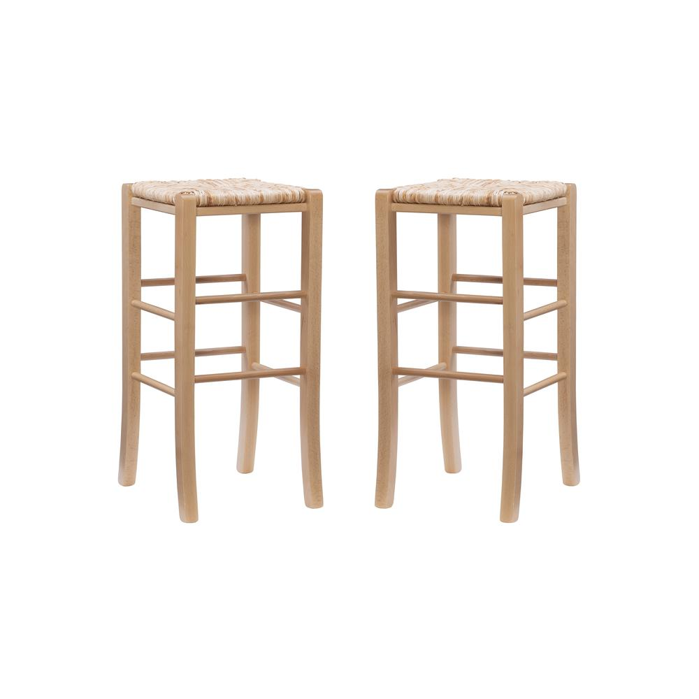 Set of two Gianna backless barstools by Start2Finish in natural wood finish, showcasing modern furniture design.