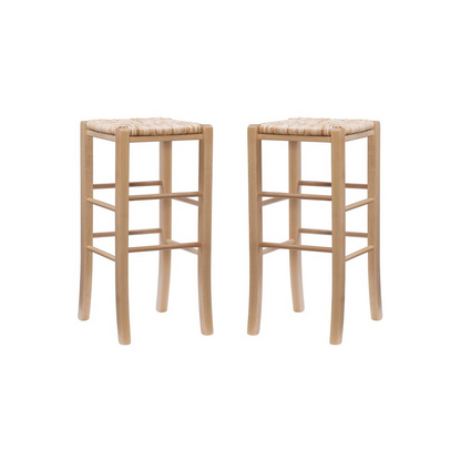 Set of two Gianna backless barstools by Start2Finish in natural wood finish, showcasing modern furniture design.