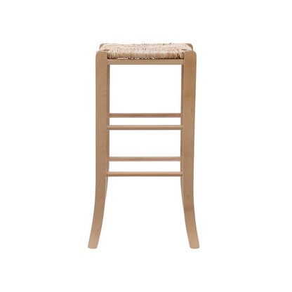 Pair of Gianna backless barstools in natural finish by Start2Finish, showcasing sleek wooden seats and sturdy legs.