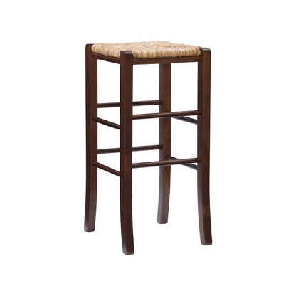 Pair of Gianna backless walnut barstools by Start2Finish, showcasing sleek wooden seats and sturdy legs in a modern furniture design.