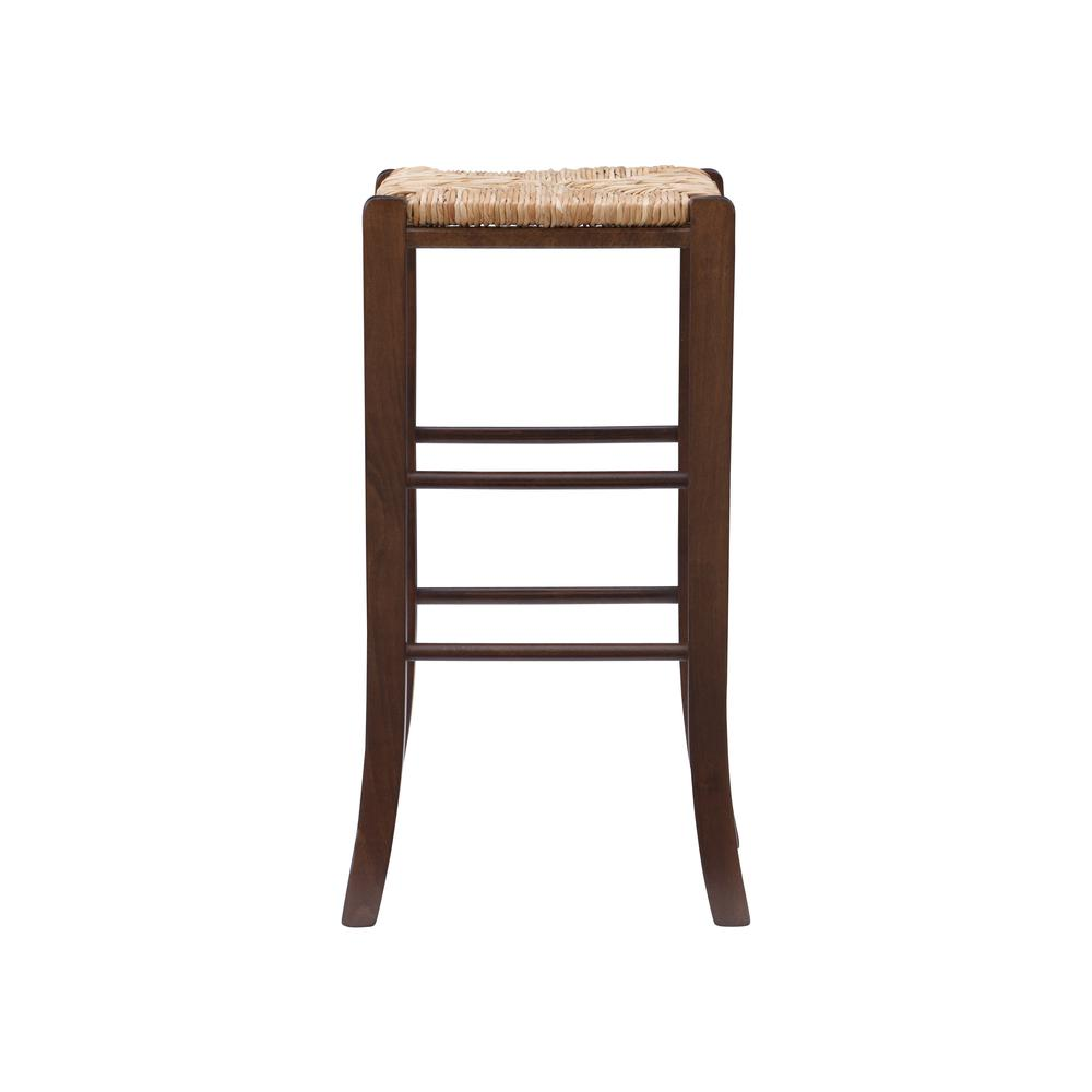 Set of two Gianna backless walnut barstools by Start2Finish, showcasing sleek wooden seats and sturdy legs for modern kitchen decor.
