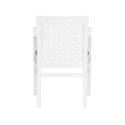 White Samantha Woven Arm Chair by Start2Finish with wooden legs and woven backrest, stylish and comfortable for living room.