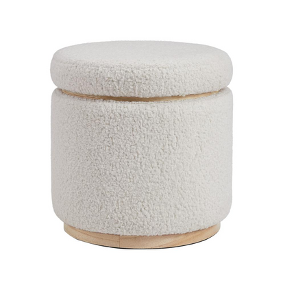 Natural Blanche Storage Ottoman by Start2Finish, showcasing its beige fabric and spacious interior for versatile home storage.