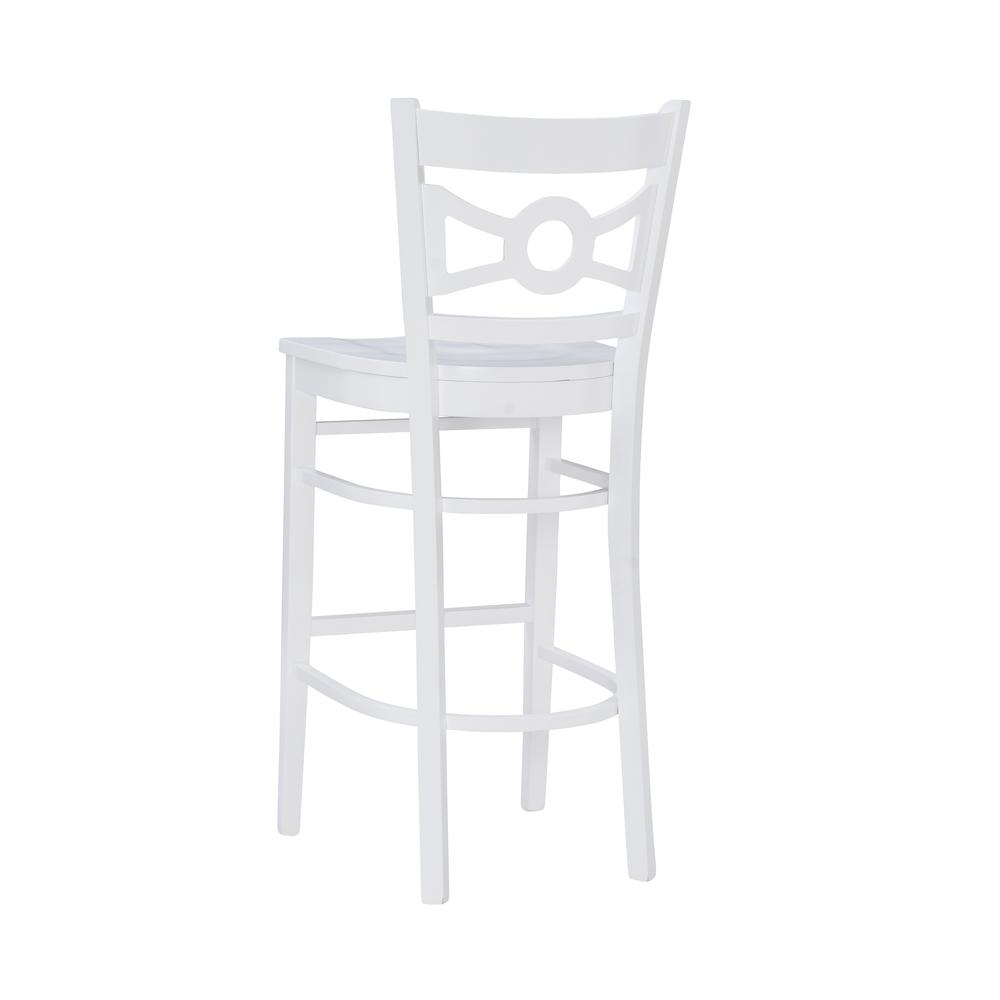 Set of two white Teresa barstools by Start2Finish, featuring sleek modern design and sturdy wooden legs.