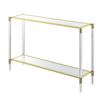 Royal Crest 2-tier acrylic glass console table by Start2Finish featuring clear acrylic shelves and sleek modern design