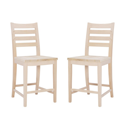 Unfinished Flynn counter stools by Start2Finish, set of 2, showcasing natural wood finish and sturdy design for kitchen or bar area.