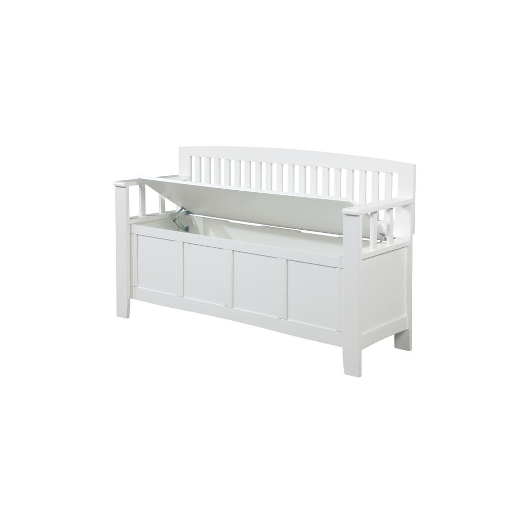 Start2Finish Cynthia Storage Bench in white with cushioned top and built-in storage compartment for living room or bedroom use.