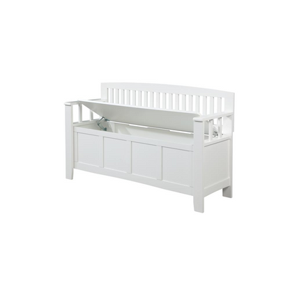 Start2Finish Cynthia Storage Bench in white with cushioned top and built-in storage compartment for living room or bedroom use.