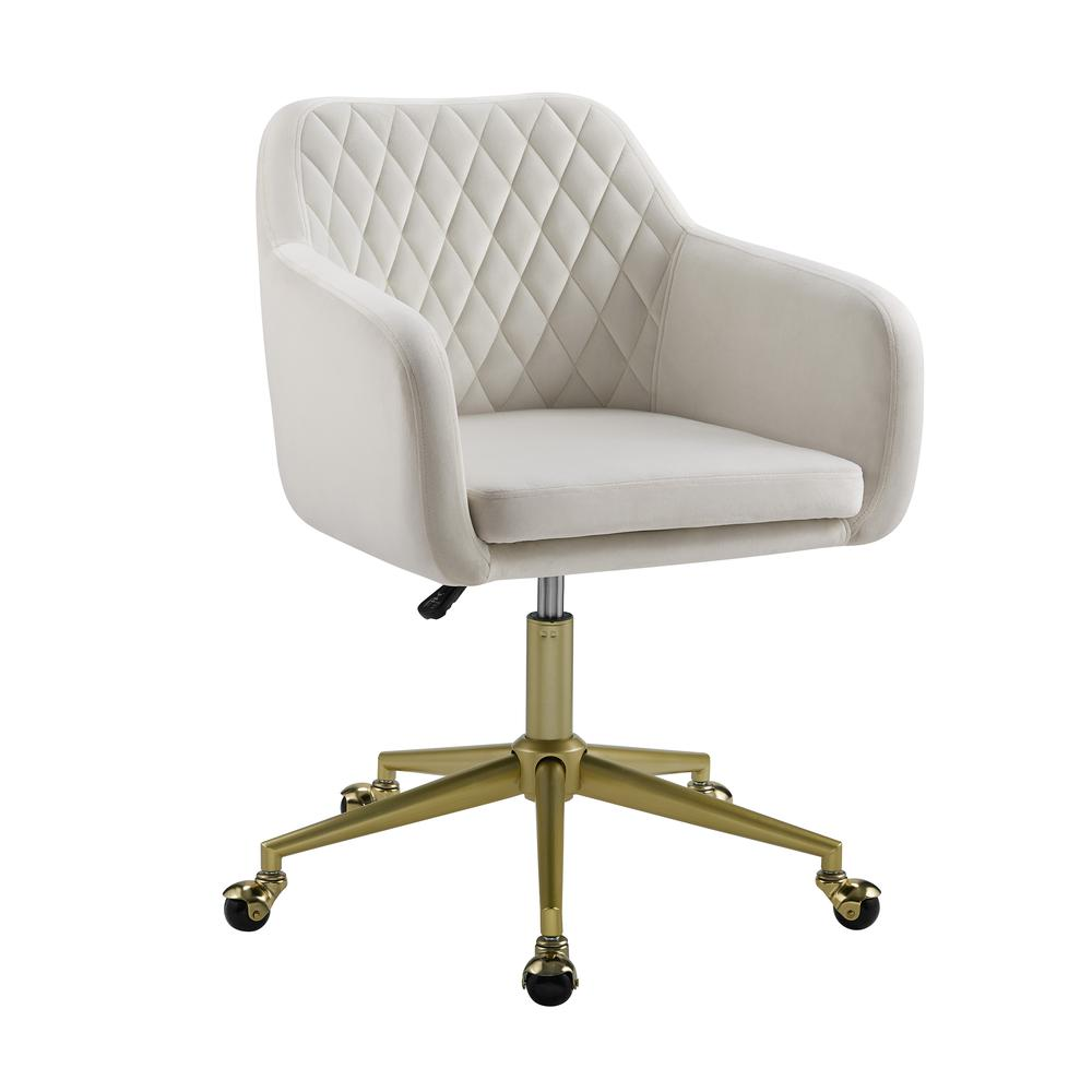 Imogen quilted office chair in off white with padded seat and backrest, ergonomic design, and chrome base by Start2Finish.