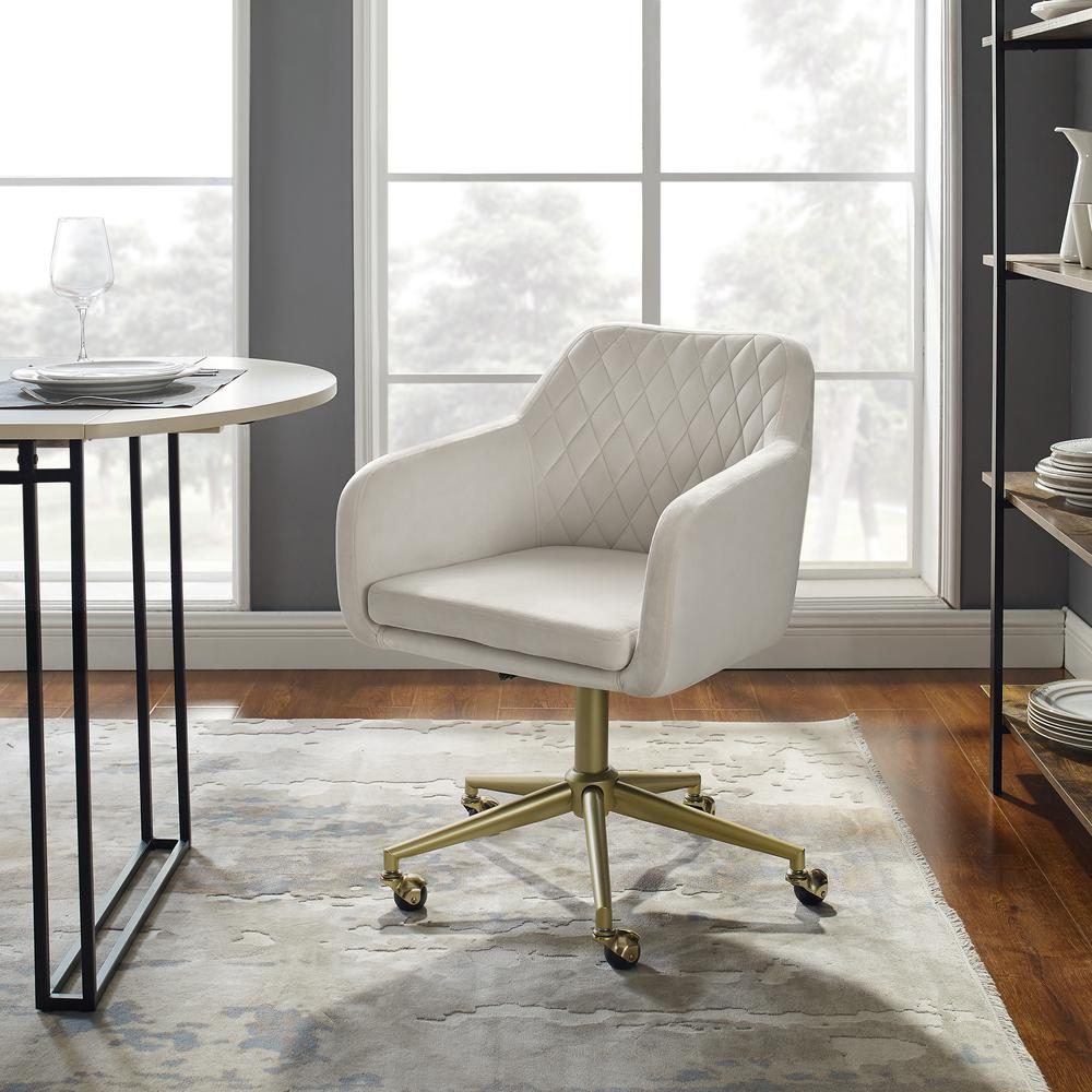 Start2Finish Imogen quilted office chair in off-white fabric with padded armrests and chrome legs for comfortable workspace seating.