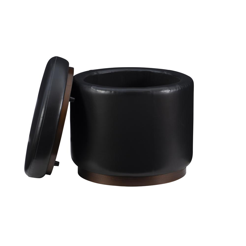 Black PU storage ottoman by Start2Finish featuring a sleek, upholstered design with a spacious interior for versatile storage.