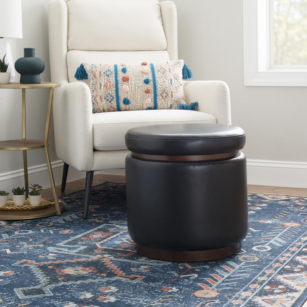 Black PU storage ottoman by Start2Finish with a cushioned top and sleek design, ideal for living room or bedroom storage.