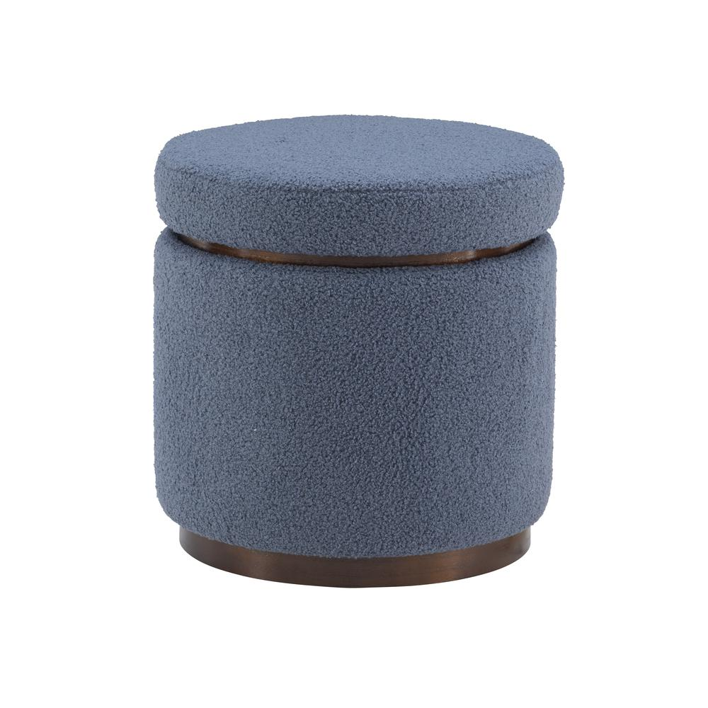 Blue Gry Walnut Blanche Storage Ottoman by Start2Finish with a cushioned top and wooden base, ideal for living room storage.