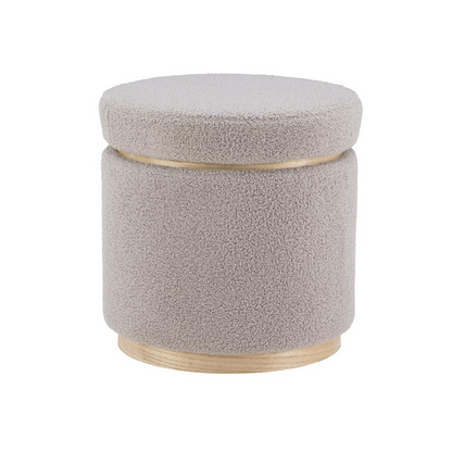 Gray Blanche Storage Ottoman by Start2Finish, showcasing a modern furniture piece with a cushioned top and ample storage space.