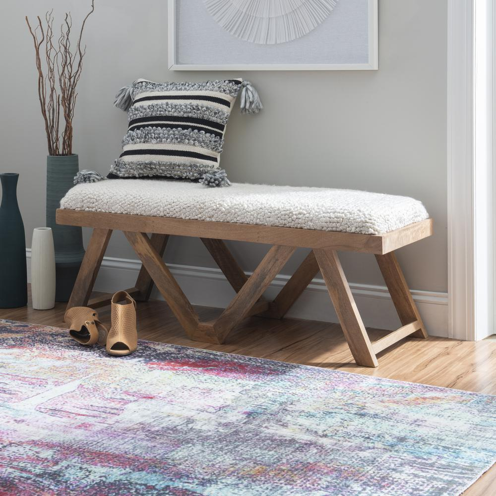 Start2Finish brown upholstered bench with cushioned top and wooden legs, ideal for entryway or living room furniture.