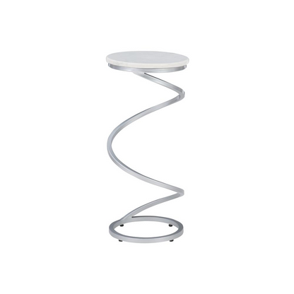 Start2Finish Rian Spiral Drink Table with silver finish and white marble top, modern furniture piece for stylish interiors.