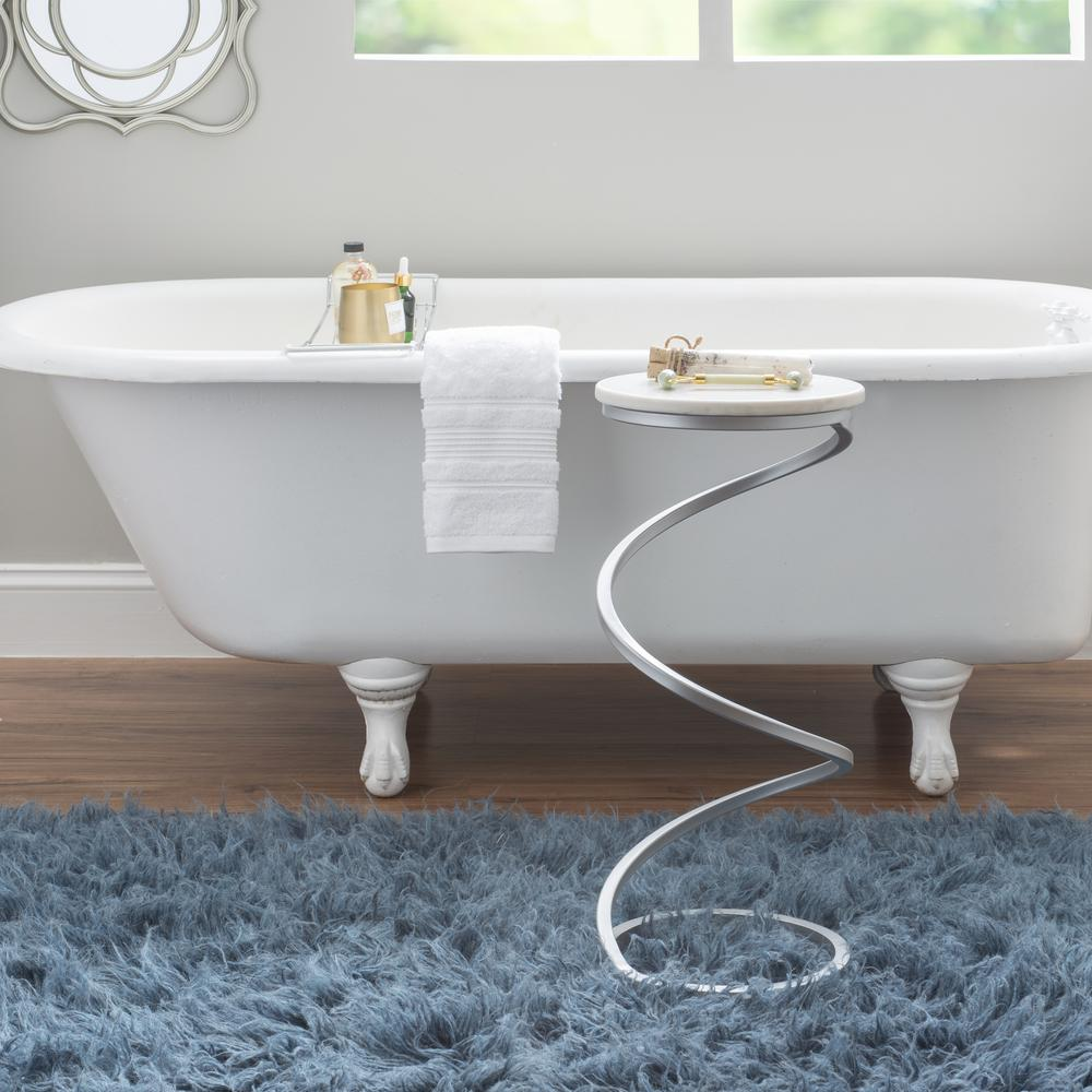 Silver and white marble Rian Spiral Drink Table from Start2Finish, featuring a modern spiral design and sleek furniture style.