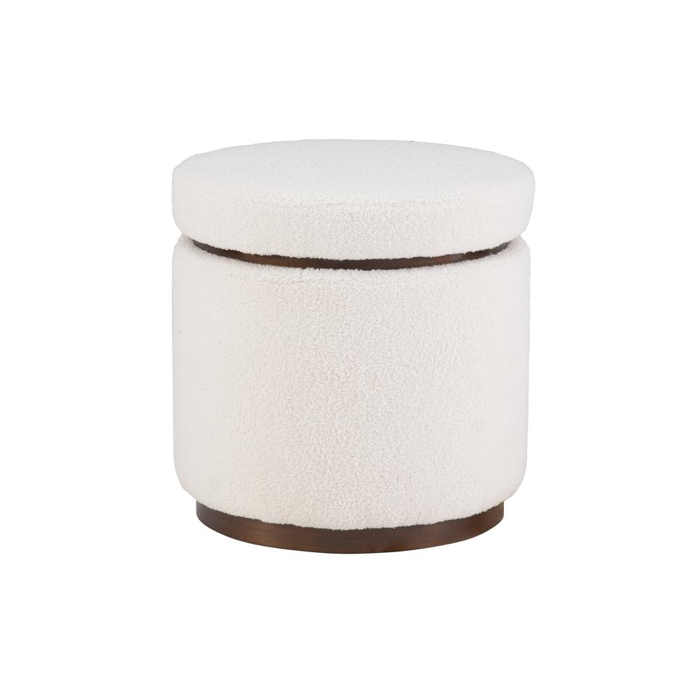 Start2Finish Blanche Storage Ottoman in natural walnut wood with a cushioned top and spacious interior for storage.