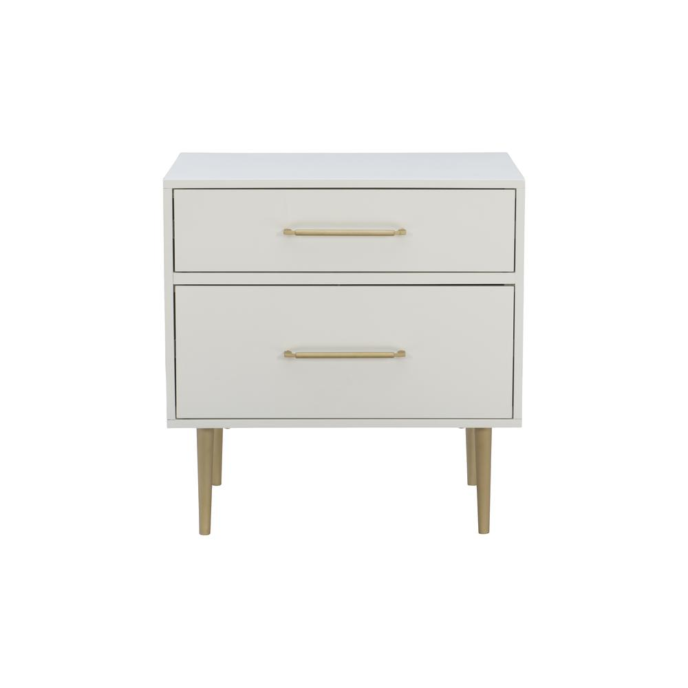 Start2Finish Gloria two drawer nightstand with a sleek wooden finish and modern design, featuring two spacious drawers for storage.