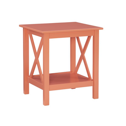 Davis Coral End Table by Start2Finish, modern furniture with a coral-colored finish and sleek design.