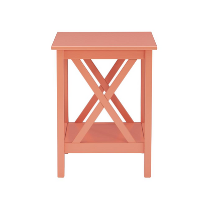 Start2Finish Davis Coral End Table showing a modern coral-colored wooden furniture piece with a smooth surface and sturdy legs.