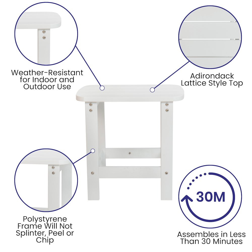 Set of 2 white Adirondack rocking chairs with side table, outdoor furniture by Start2Finish.