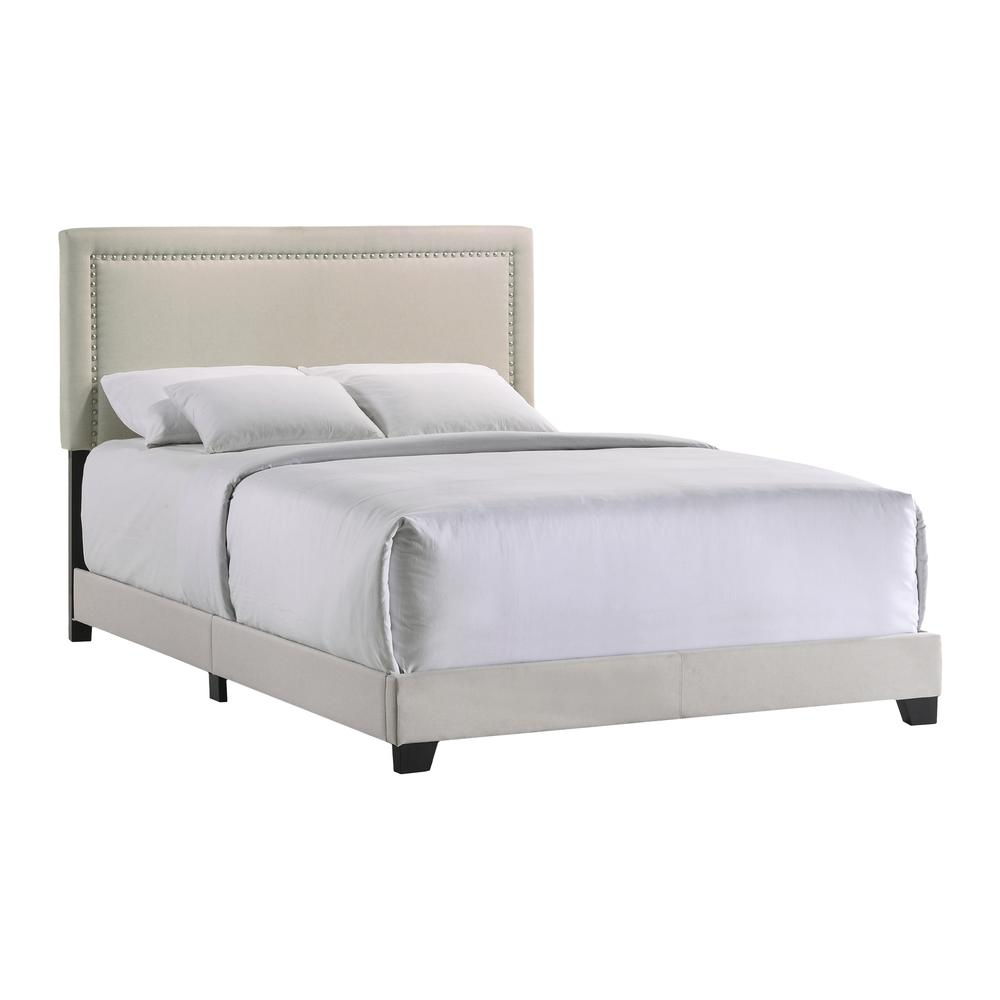 Start2Finish Zion Queen UPH bed in Zion Fog fabric with a modern upholstered design and clean lines.