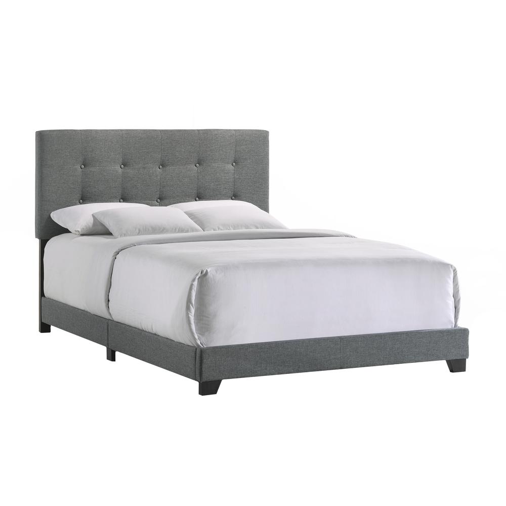 Addyson Queen UPH bed in gunmetal fabric with a modern upholstered headboard and frame for stylish bedroom decor.