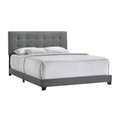 Addyson King UPH bed in gunmetal fabric with clean lines and plush headboard, modern furniture piece by Start2Finish.