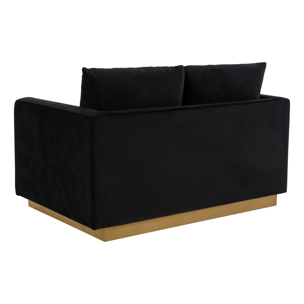 Start2Finish Nervo modern mid-century velvet loveseat with gold frame, upholstered seating and sleek stylish design.