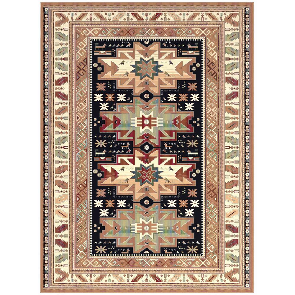 Start2Finish Sonoma Gypsy rust, black, ivory, aqua viscose area rug with intricate pattern, size 7&