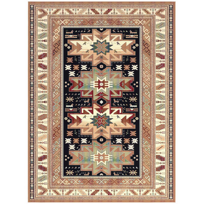 Start2Finish Sonoma Gypsy rust, black, ivory, aqua viscose area rug with intricate pattern, size 7&