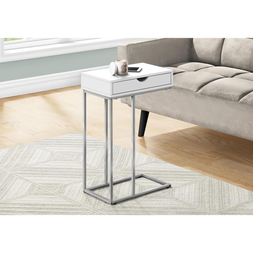 Start2Finish C-shaped accent table with storage drawer, ideal for living room or bedroom as a side or snack table.