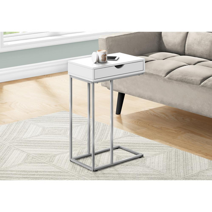 Start2Finish C-shaped accent table with storage drawer, ideal for living room or bedroom as a side or snack table.