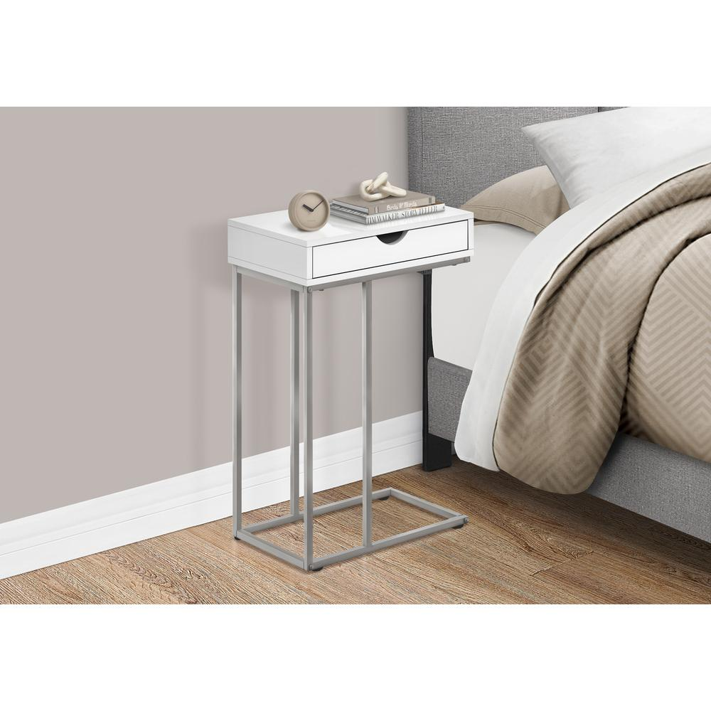 Start2Finish C-shaped accent table with storage drawer, end table, snack table, living room or bedroom furniture in neutral finish.