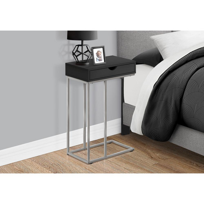 Start2Finish C-shaped accent table with storage drawer, end table for living room or bedroom, featuring a sleek side and snack surface.